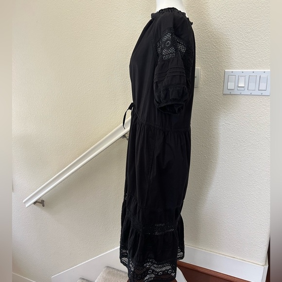 $239 Velvet by Graham & Spencer Women's Black Floral Lace Midi Dress Sz S cotton - Picture 6 of 10